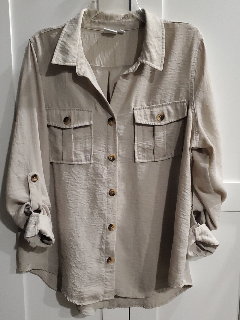 new directions Beige Button-Down Utility Shirt